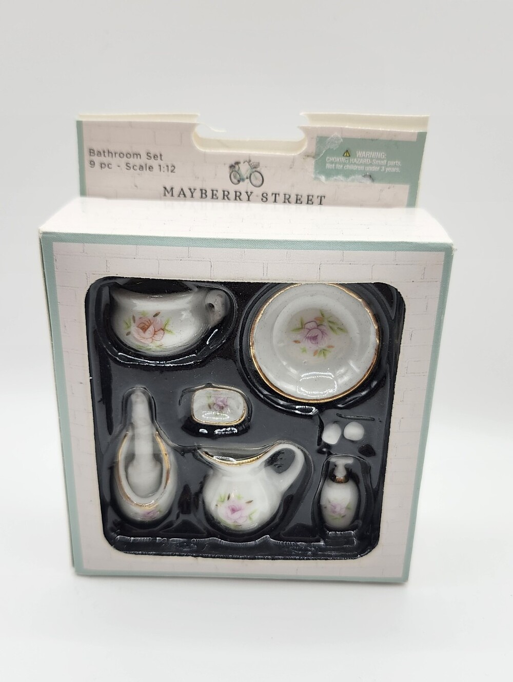 Mayberry Street Floral Bathroom Set 1:12 Scale Dollhouse Miniature 9 Pc New